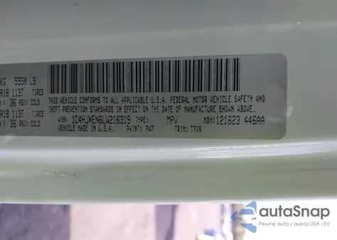 2020 Jeep Wrangler Unlimited North Edition z USA, uszkodzony, nr VIN 1C4HJXEN6LW216319